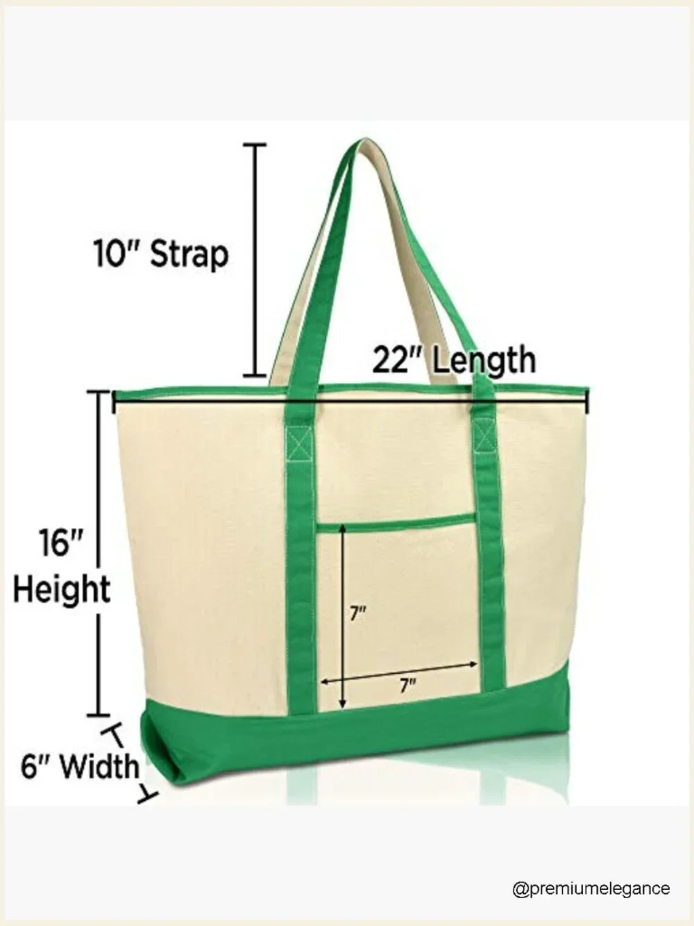 Open Top Heavy Duty Deluxe Tote Bag with Outer Pocket 22x16x6 Cotton Canvas